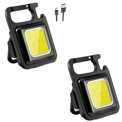 Imagem de Kit 2 Mini Lanterna Led Chaveiro Tática Luz Portátil Usb Cob Multifuncional Luz Recarregável Holofote Camping Mosquetão