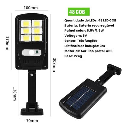 Imagem de Kit 2 Mini Luminárias Led Solar Parede Refletor Poste 48 Cob Sensor 4 treliça 48 cob quadrado