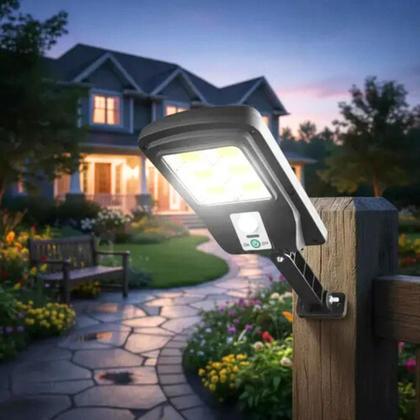 Imagem de Kit 2 Mini Luminárias Led Solar Parede Refletor Poste 48 Cob Sensor 4 treliça 48 cob quadrado