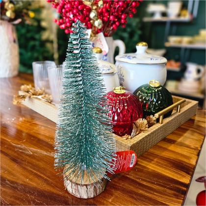 Imagem de Kit 2 Mini Pinheiro Nevado Com Base Enfeite Natal Verde 25Cm
