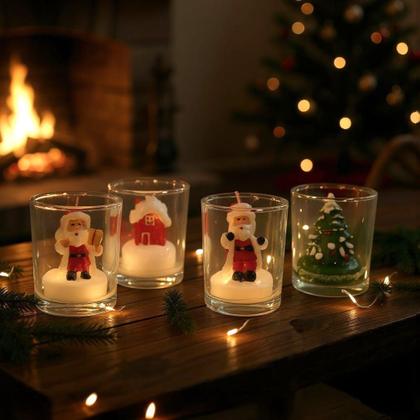 Imagem de Kit 2 Mini Vela de Natal Castiçal Decorativo com Bonecos
