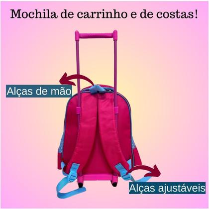 Imagem de Kit 2 Mochila De Carrinho Costas Escolar Desenho boneca princesa para menina e menino Alto Relevo 3d