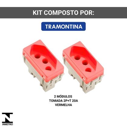 Imagem de Kit 2 Módulos Tomada 2p+t 20a/250v Liz Vermelho Tramontina
