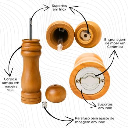 Imagem de Kit 2 Moedor Manual de Pimenta e Sal P e M Condimentos Temperos Grãos MDF 21cm e 15cm Uny Home