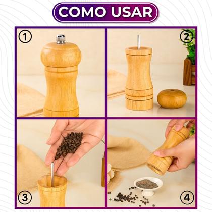 Imagem de Kit 2 Moedor Manual de Pimenta e Sal P e M Condimentos Temperos Grãos MDF 21cm e 15cm Uny Home