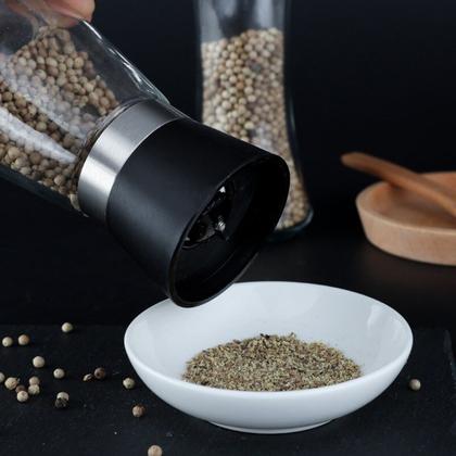 Imagem de Kit 2 Moedores de Temperos 170ml Lyor em Vidro com Moinhos de Cerâmica e Tampas Pretas