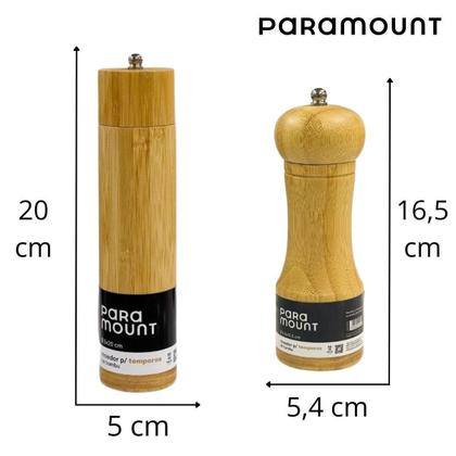 Imagem de Kit 2 Moedores Sal Pimenta Temperos 100% Bambú Paramount