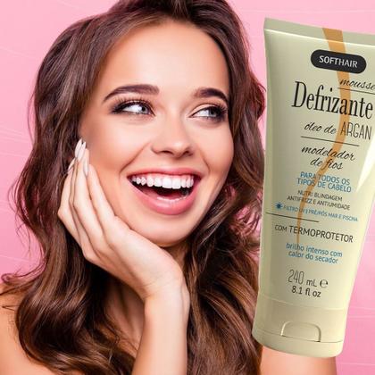 Imagem de Kit 2 Mousse Anti-frizz Defrizante Protetor Térmico Óleo de Argan Soft Hair 240ml