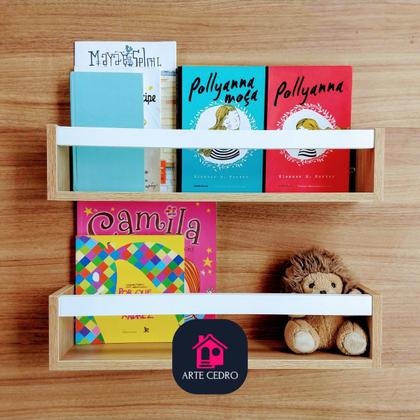 Imagem de Kit 2 Nichos Porta Livros Infantis Prateleira Organizadora de Bonecos Estante de Brinquedos Ripa Mdf madeira 55 cm