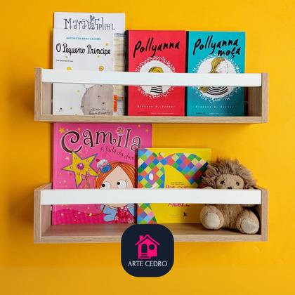 Imagem de Kit 2 Nichos Porta Livros Infantis Prateleira Organizadora de Bonecos Estante de Brinquedos Ripa Mdf madeira 55 cm