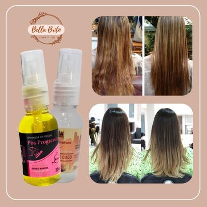 Imagem de Kit 2 óleos reparadores com óleo pós progressiva e óleo de coco para hidratação, nutrição e brilho
