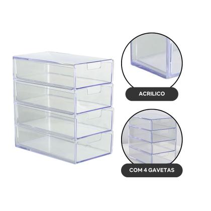 Imagem de Kit 2 Organizador 4 Gavetas Divisórias Maquiagem Acrilico Transparente