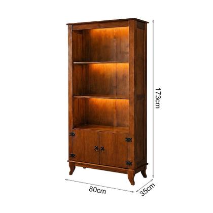 Imagem de Kit 2 Organizador Multiuso Madeira Maciça com Led Livreiro 2 Portas Escritório Rubi Imperial Castanh
