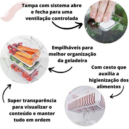 Imagem de Kit 2 Organizadores C/ Cesto de 5l e 2,2l + Organizador de Ovos 18un + Porta Frios Duplo Linha Clear Fresh