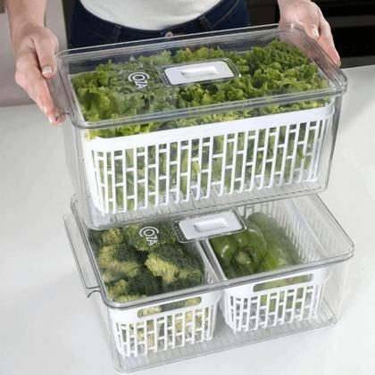 Imagem de Kit 2 Organizadores Caixas de Geladeira 6,7L Coza Dry Frutas 4 Cestos Escorredores