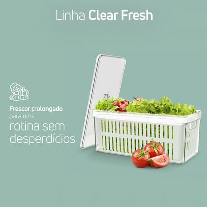 Imagem de Kit 2 Organizadores De Geladeira Com Escorredor 5L Caixas Plásticas Para Legumes Clear Fresh OU