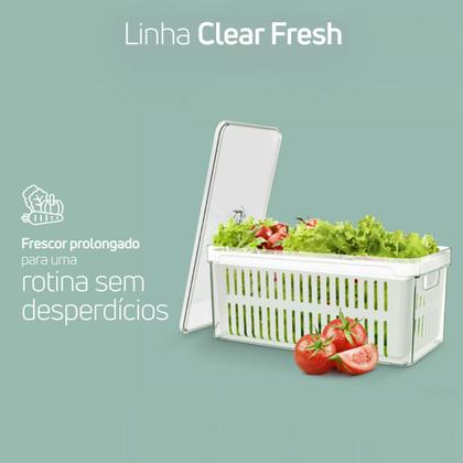 Imagem de Kit 2 Organizadores De Geladeira Com Escorredor 5L Caixas Plásticas Para Legumes Clear Fresh OU