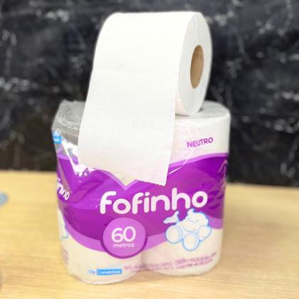 Imagem de Kit 2 Pacotes de Papel Higiênico Folha Simples Fofinho Pacote com 4 Rolos de 60 Metros