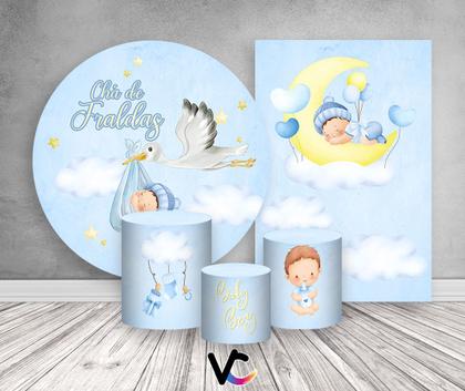 Imagem de Kit 2 Painéis De Festa + Trio De Capas Cilindro - Chá de Fraldas Menino Moreno 017