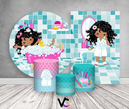 Imagem de Kit 2 Painéis De Festa + Trio De Capas Cilindro - Dia de Spa Banheira Rosa Menina 001