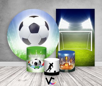 Imagem de Kit 2 Painéis De Festa + Trio De Capas Cilindro - Futebol Copa Do Mundo Bola 002