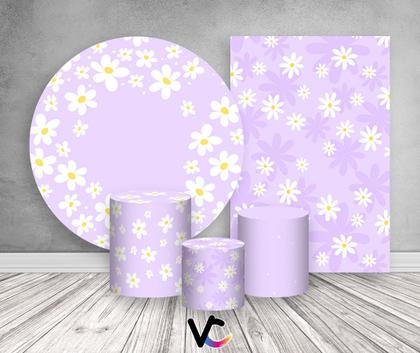 Imagem de Kit 2 Painéis De Festa + Trio De Capas Cilindro - Margarida e Poás Lilás Suave 029