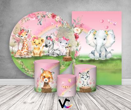 Imagem de Kit 2 Painéis De Festa + Trio De Capas Cilindro - Safari Aquarela Rosa 013