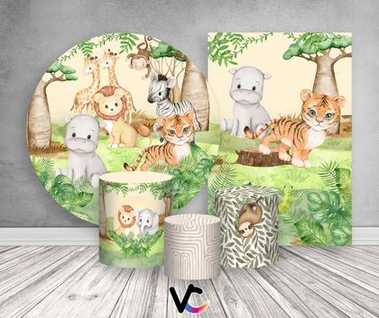 Imagem de Kit 2 Painéis De Festa + Trio De Capas Cilindro - Safari Bege com Verde 018