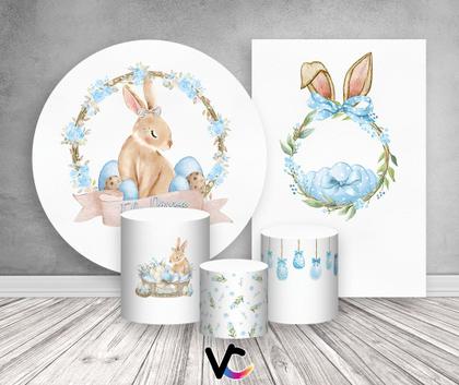 Imagem de Kit 2 Painéis De Festa  Trio De Capas Cilindros, Feliz Páscoa Coelho com Ovos 009