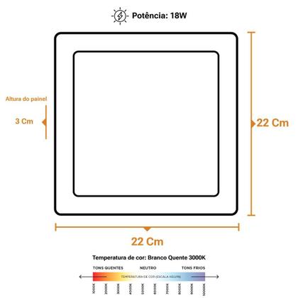 Imagem de Kit 2 Paineis de Led Plafon Embutir 18w Quadrado Branco Quente 3000k