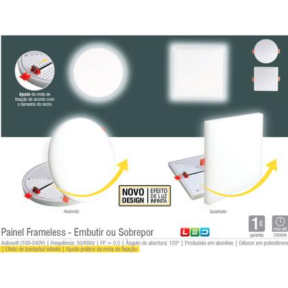 Imagem de Kit 2 Painel LED Frameless 12W Redondo Embutir/Sobrepor