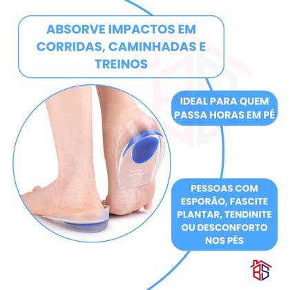 Imagem de Kit 2 Palmilha Ortopédica Silicone Gel Protetor Calcanhar Calcanheira Esporão Anti Impacto Tendão de Aquiles