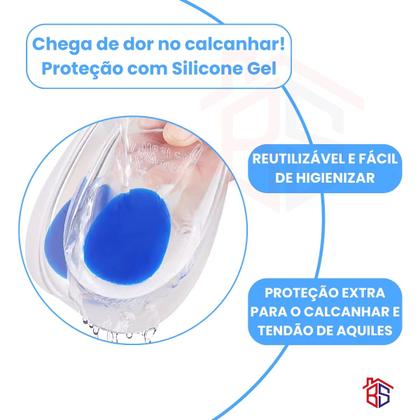 Imagem de Kit 2 Palmilha Ortopédica Silicone Gel Protetor Calcanhar Calcanheira Esporão Anti Impacto Tendão de Aquiles