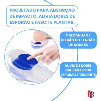 Imagem de Kit 2 Palmilha Ortopédica Silicone Gel Protetor Calcanhar Calcanheira Esporão Anti Impacto Tendão de Aquiles