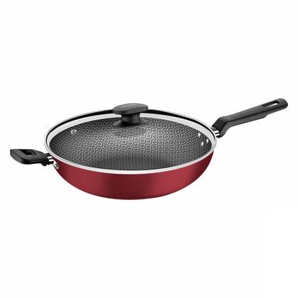 Imagem de Kit 2 Panela Wok Tramontina 28cm 3,3L Antiaderente com tampa de vidro Loreto