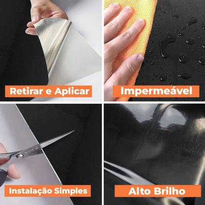 Imagem de Kit 2 Papel de Parede Adesivo Lavavel Laca Super Brilho e Alta Temperatura Preto