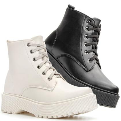 Imagem de Kit 2 Pares Bota Coturno Feminino Plataforma Sapatore Cano Médio