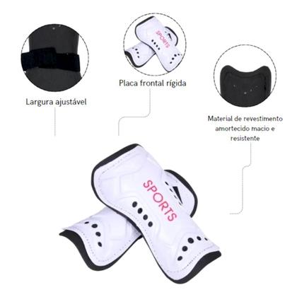 Imagem de Kit 2 Pares Caneleira Branca Profissional Reforçada e Protetora Contra Impactos Ajustável: Infantil, Juvenil e Adultos