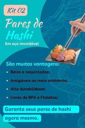 Imagem de Kit 2 pares hashi inox reutilizável (4 pauzinhos japoneses)