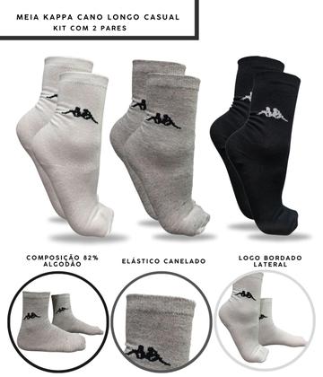 Imagem de Kit 2 pares meia casual algodão kappa cano longo unissex - tam 39-44