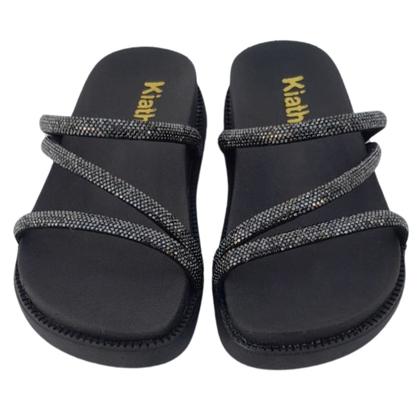 Imagem de Kit 2 Pares Sandália Feminina Infantil Papete Menina Strass Brilhante Estilosa Escolar Verão