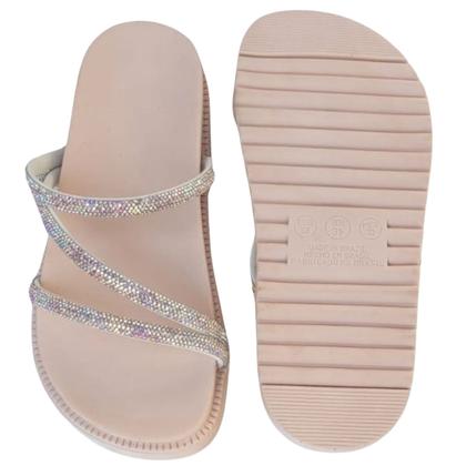 Imagem de Kit 2 Pares Sandália Feminina Infantil Papete Menina Strass Brilhante Estilosa Escolar Verão