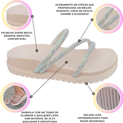 Imagem de Kit 2 Pares Sandália Feminina Infantil Papete Menina Strass Brilhante Estilosa Escolar Verão