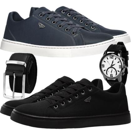 Kit 2 Pares Sapatênis Masculino Skateboard + Relógio e Cinto Gorgorão - 171 - Faria Shop Imagem de Kit 2 Pares Sapatênis Masculino Skateboard + Relógio e Cinto Gorgorão - 171