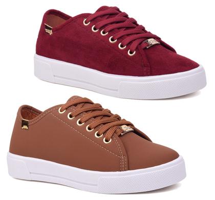 Imagem de Kit 2 Pares Tênis Casual Feminino Sola Alta Flatform Liso Básico