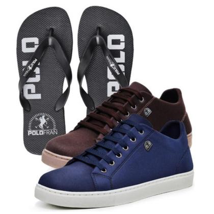 Imagem de Kit 2 Pares Tênis Masculino Sapato Polofran Casual + Chinelo