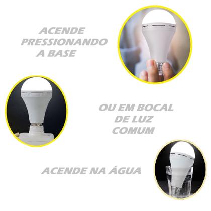 Imagem de Kit 2 Pcs Lâmpada Led Emergência Bulbo Recarregável Acende Por Touch, Bocal ou Botão 12W E27