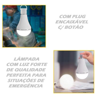 Imagem de Kit 2 Pcs Lâmpada Led Emergência Bulbo Recarregável Acende Por Touch, Bocal ou Botão 12W E27
