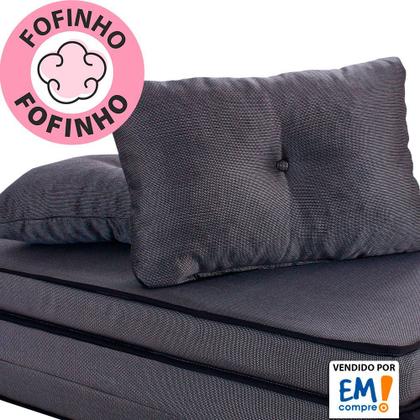 Imagem de Kit 2 Peças Almofada Com Enchimento Flocos De Espuma Capitone Com Botão Jacquard Chumbo 45x65cm - BF Colchões