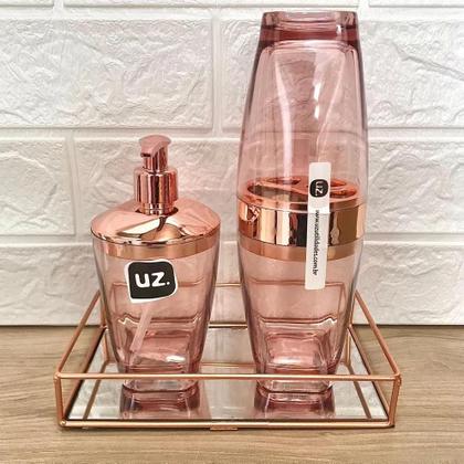 Imagem de Kit 2 peças banheiro lavabo porta escovas dental e dispenser sabonete liquido